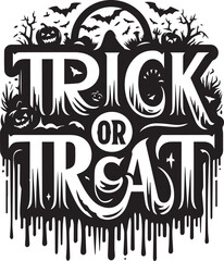 Trick or treat Halloween typography design silhouette vector illustration isolated on a white background