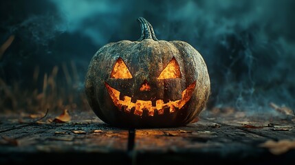 Glowing jackolantern on a doorstep