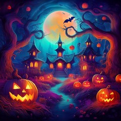 abstract and colorful beautiful illustration of halloween themed scene