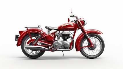 Obraz premium Classic red vintage motorcycle with chrome details and retro design, captured against a clean white background for a timeless look.