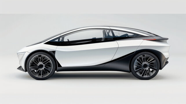 Futuristic silver electric concept car with sharp, angular design and modern wheels, displayed in a minimalist side profile on a clean background.