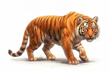 Obraz premium A tiger is walking on a white background