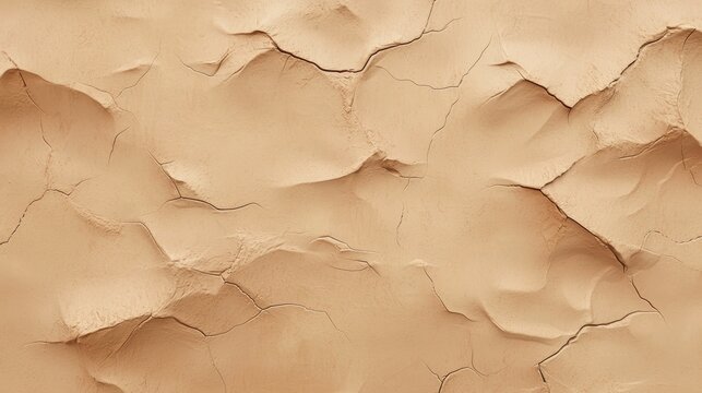 Beige cosmetic clay mask is drying on a flat surface, creating a cracked and textured effect. This background is perfect for beauty and skincare projects