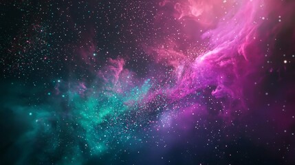 Swirling pink and teal gas in dark outer space creates a mesmerizing cosmic display, blending vibrant colors in a beautiful dance. Perfect backdrop for cosmic inspiration