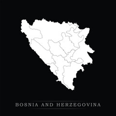 Obraz premium White political maps of Bosnia and Herzegovina isolated on black background.