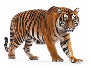 Naklejka premium A tiger is walking on a white background