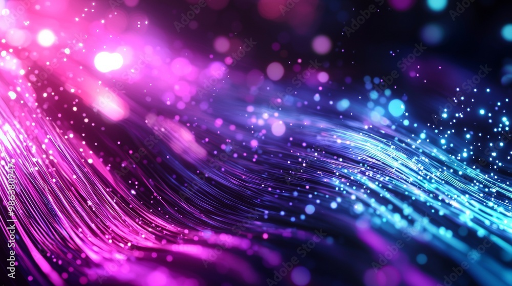 Poster abstract background with glowing particles flowing and creating a magical energy wave. perfect as a 