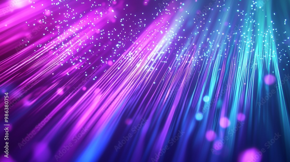 Poster abstract background with glowing lines and particles moving upwards, suggesting speed and data trans
