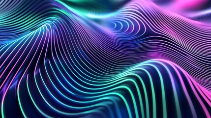 Naklejka premium Captivating 3d neon lines flow gracefully, creating a mesmerizing abstract landscape. Vibrant colors and intricate patterns give a futuristic vibe, perfect for backgrounds
