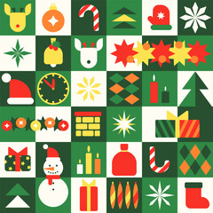 Color geometric Christmas New Year pattern background. Winter Holidays shapes. Vector illustration
