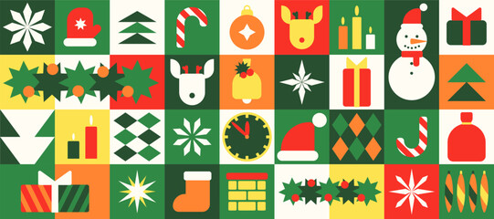 Color geometric Christmas New Year pattern background. Winter Holidays shapes. Vector illustration