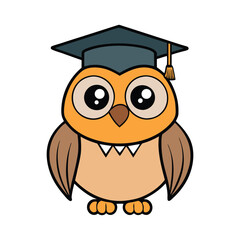 Cheerful flat vector owl with graduation cap, perfect for academic or educational themes.