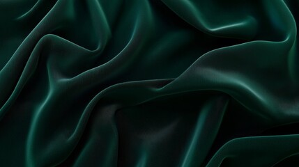 Fototapeta premium Smooth elegant green satin fabric forming a beautiful background, wave-shaped, suitable for use in design or as a background