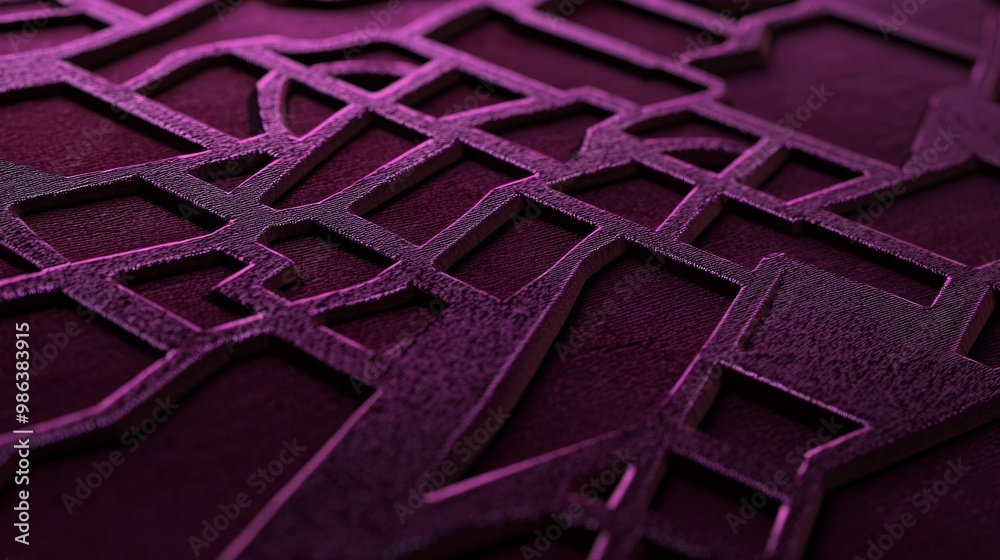 Poster mesmerizing magenta metallic labyrinth pattern with a rough texture, softly illuminated, blending ge