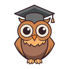 Cheerful flat vector owl with graduation cap, perfect for academic or educational themes.