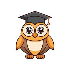 Cheerful flat vector owl with graduation cap, perfect for academic or educational themes.