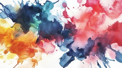 abstract watercolor explosion in vibrant hues fluid paint splatters and drips create a dynamic chaotic composition overlapping translucent layers reveal depth and movement