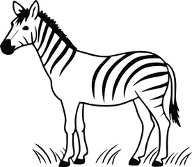 Zebra Grazing in a Grassy Landscape Vector Illustration
