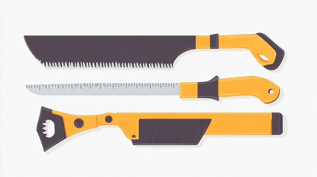 Hacksaw an agricultural tool Set of handsaws including armsaws and large twohanded saws Vector illustration