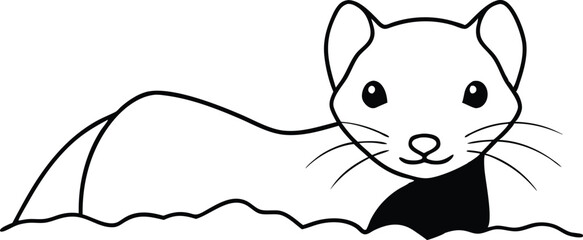 Vector illustration of a curious weasel emerging from under rocks nature scene
