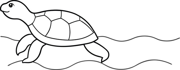 Vector illustration of a turtle walking peacefully on a tropical beach
