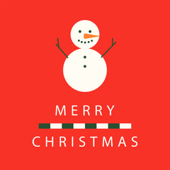 Merry Christmas minimalism card, postcard, social media post template, square color poster, background with snowman