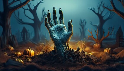 Halloween, dead hand coming out from the soil