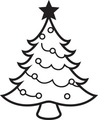 Christmas tree hand-drawn vector art illustration with white background.