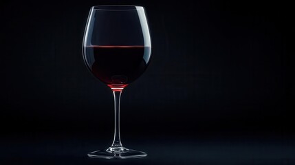 crystal wine glass filled with deep red wine dramatic lighting creating reflections and shadows minimalist composition on dark background