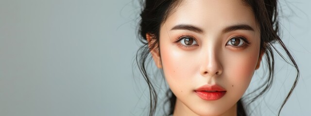 Fototapeta premium A woman with a red lip and dark hair