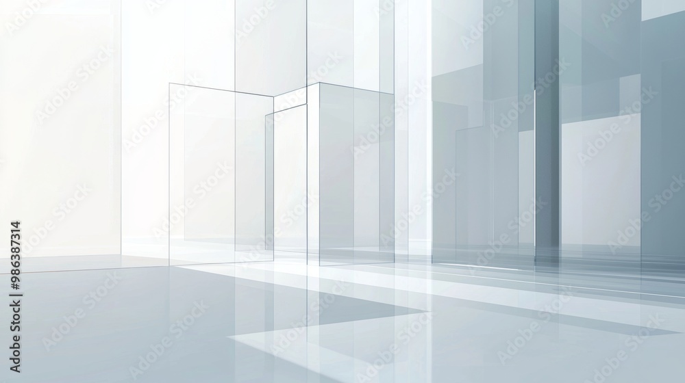 Poster modern empty hall with abstract architecture background made of transparent glass cubes is reflectin