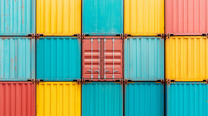 Fototapeta premium Colorful arrangement of shipping containers at a bustling port during the day