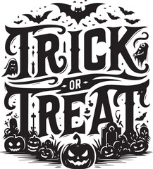 Trick or treat Halloween typography design silhouette vector illustration isolated on a white background