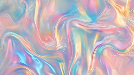 Obraz premium ethereal holographic texture with iridescent rainbow hues swirling and shifting creating mesmerizing abstract patterns on pearlescent background