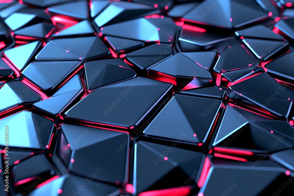 Poster Abstract geometric shapes overlapping in a dynamic pattern, creating a futuristic and eye-catching background