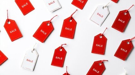 Scattered Sale Tags in Red and White