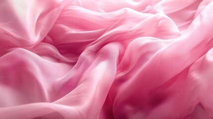 Fototapeta premium ethereal pink silk fabric billowing in gentle breeze gossamerthin layers creating depth and movement soft shadows and highlights evoking dreamy romantic atmosphere