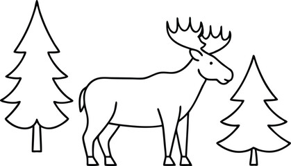 Tranquil Moose Scene Nestled in Woodland Vector Design
