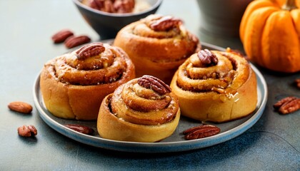 Pumpkin cinnamon rolls with pecan