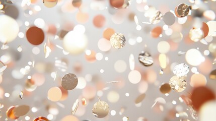 Colorful confetti gently falls on a light background, creating a festive atmosphere with a beautiful bokeh effect. Perfect for adding joy to any project!