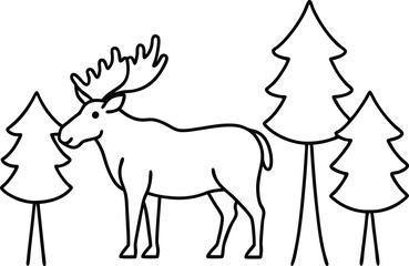 Moose Silhouette Among Tall Trees Vector Art
