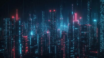 Fototapeta premium futuristic cityscape at night illuminated by glowing network of interconnected light streams digital data visualization concept with skyscrapers as backdrop