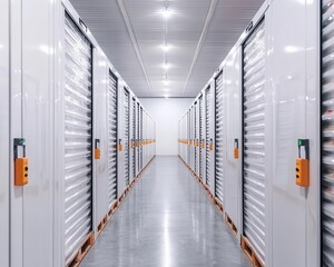 Organized food storage warehouse with cold storage rooms and advanced refrigeration technology