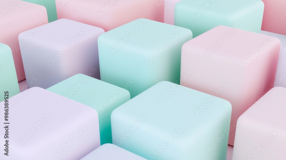 Poster three-dimensional rendering of a multitude of cubes forming a pattern, with a minimalist and modern 