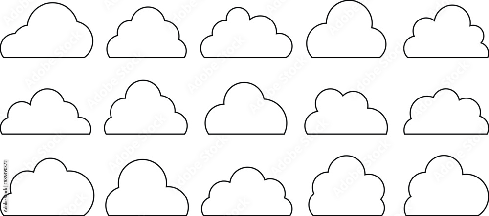 Poster set of different shape outline flat style cloud vector illustration.