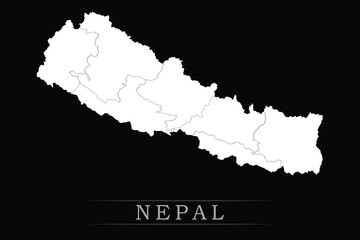 White political maps of Nepal isolated on black background.