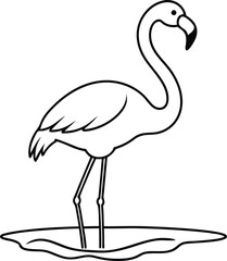 Elegant Flamingo Silhouette in Tranquil Shallow Water Vector Art
