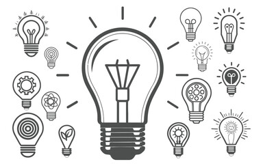 Light bulb and inspiration icon. on white background