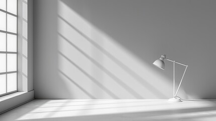A white room with a lamp on a table