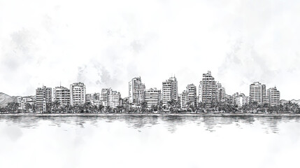 Obraz premium Puerto Plata, Dominican Republic, black and white pen pencil hand-drawn effect drawing illustration for travel poster, card, wallpaper, backdrop or banner. Modern, clear, artistic and simple